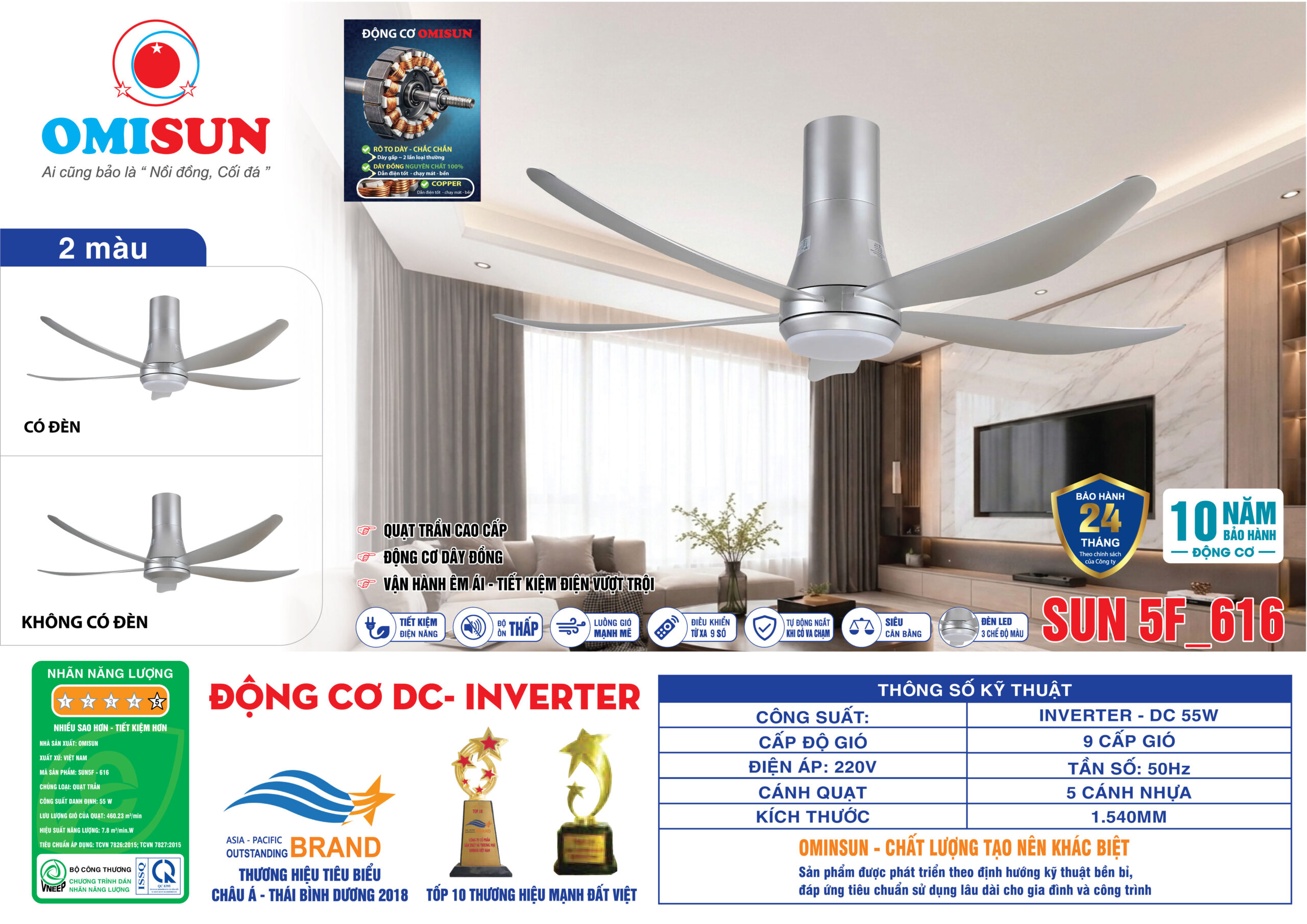 Thông số kỹ thuật Quạt trần OMISUN SUN 5F_616 Thông số kỹ thuật Quạt trần OMISUN SUN 5F_616