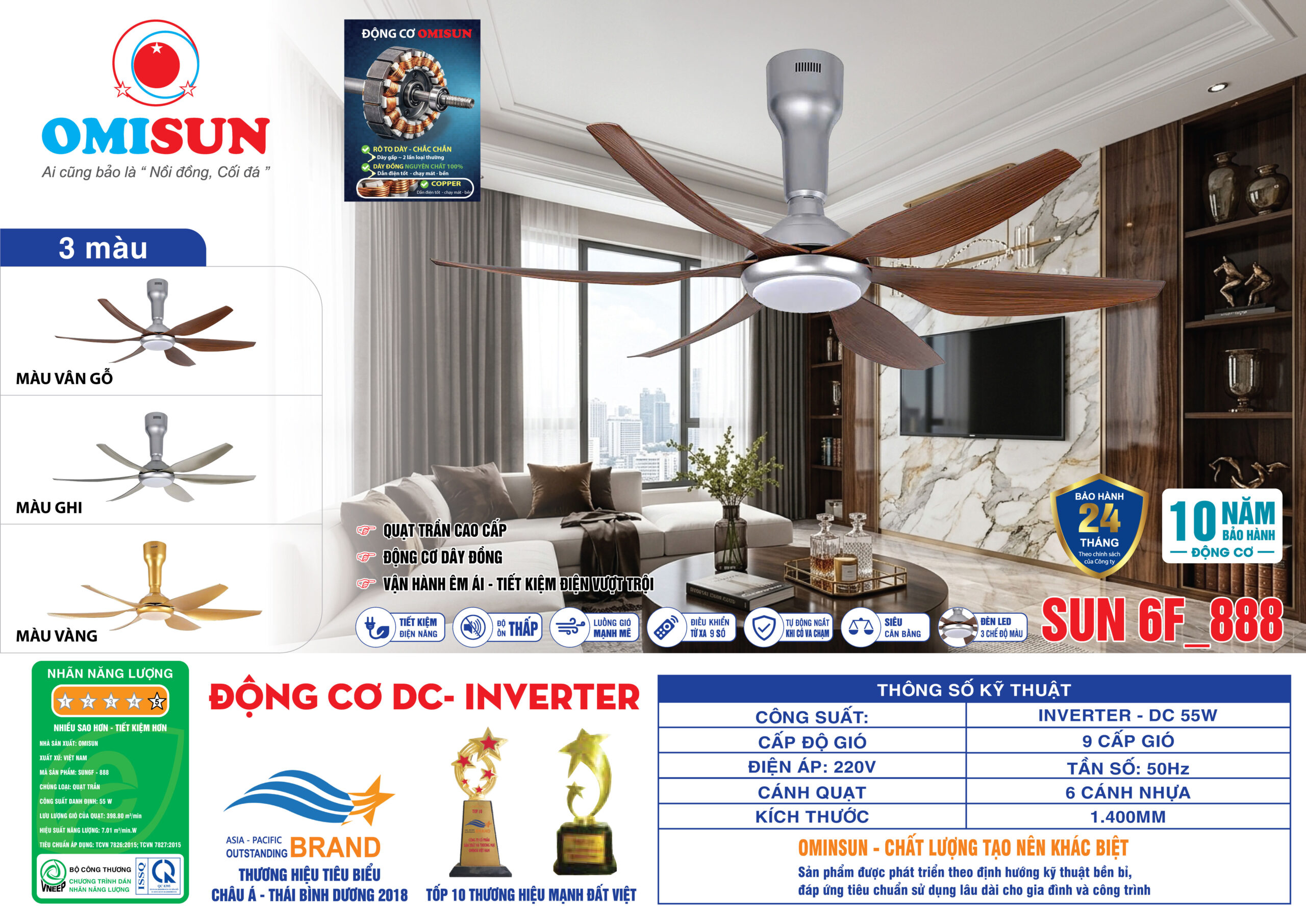 Thông số kỹ thuật Quạt trần OMISUN SUN 6F_888 Thông số kỹ thuật Quạt trần OMISUN SUN 6F_888